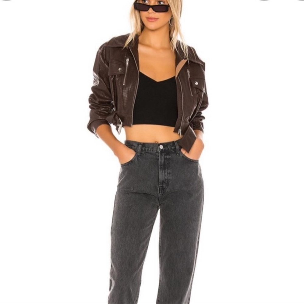 H:OURS Cropped Cruze Faux Leather Belted Jacket in Dark Brown (Sz S, $289)(NWOT)